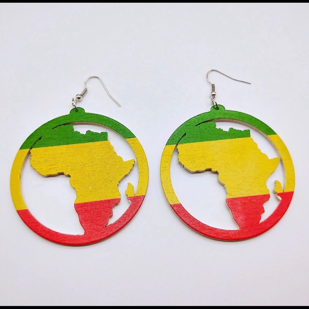 Rasta Colors Africa Map Earrings.